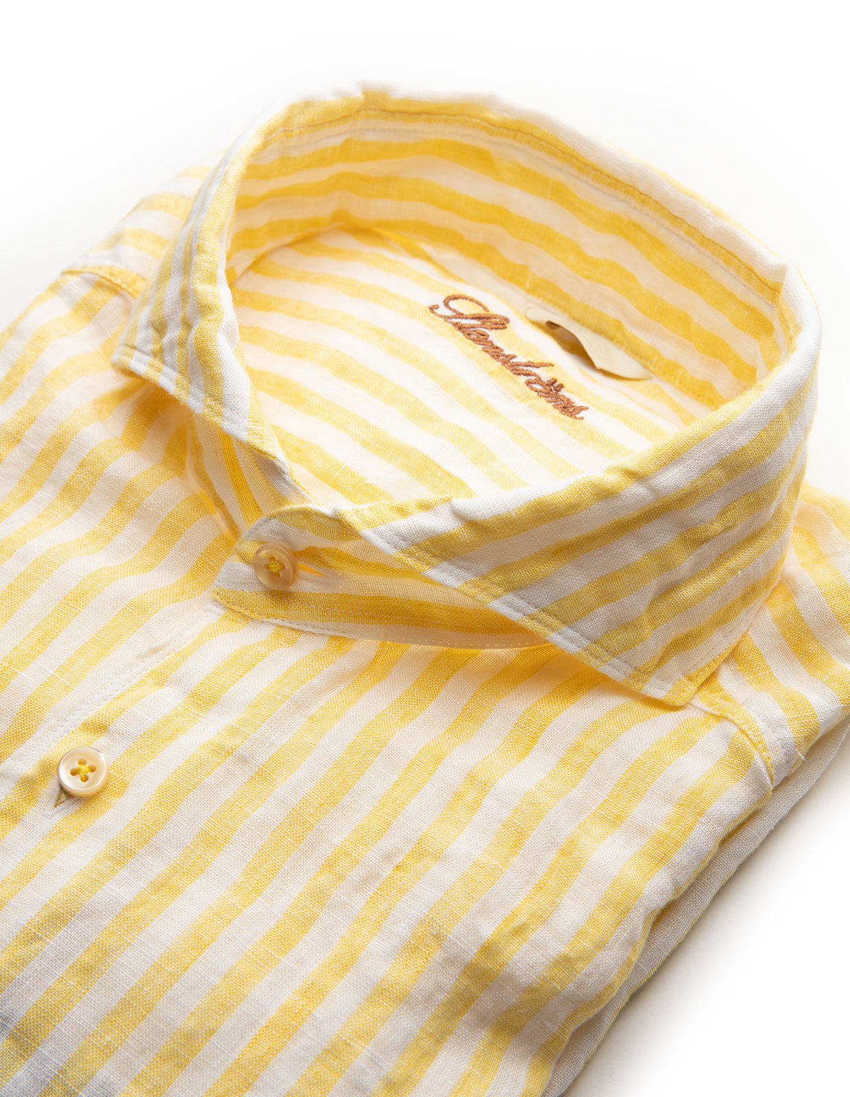 Fitted Body Shirt Striped Linen Yellow/White