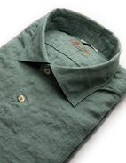 Fitted Body Linen Shirt Sage Green