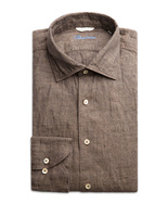 Fitted Body Linen Shirt Brown