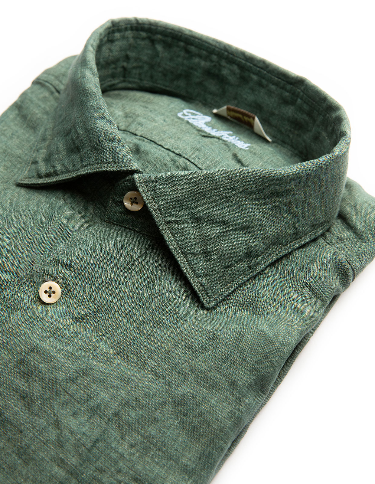 Fitted Body Linen Shirt Pine Green