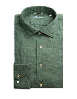 Fitted Body Linen Shirt Pine Green
