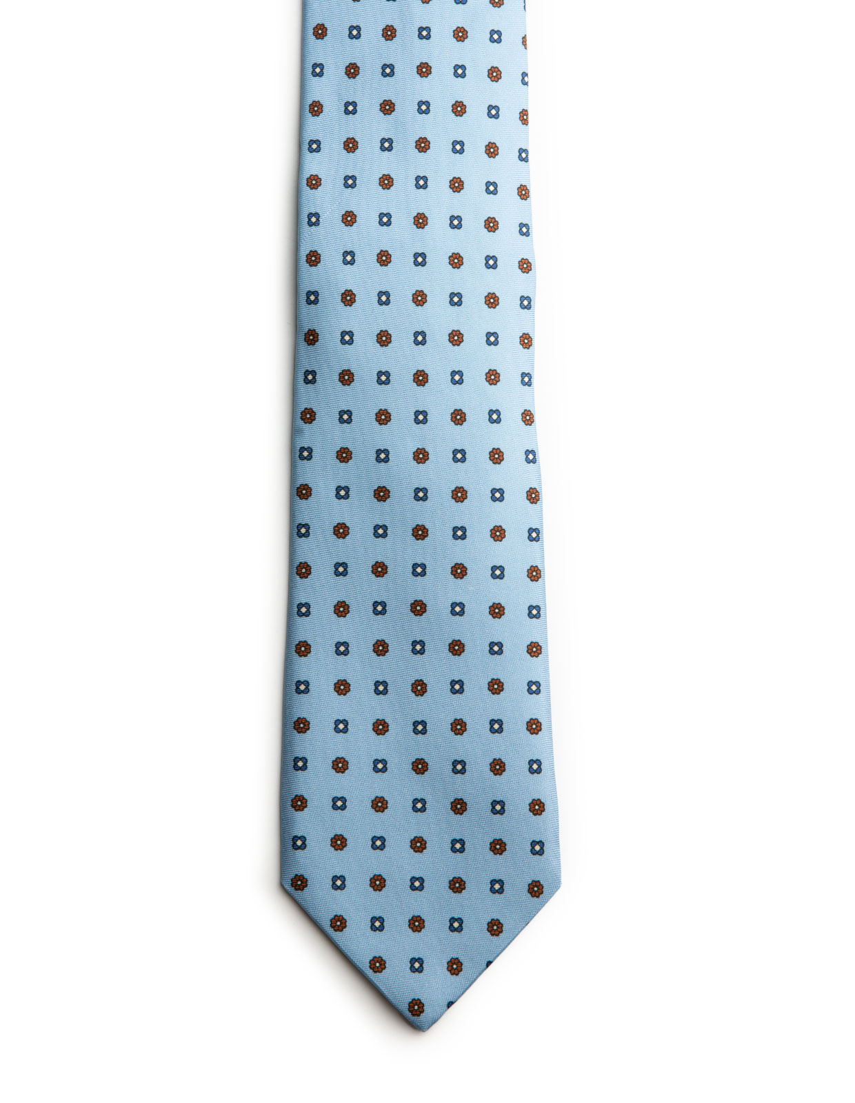 Printed Silk Tie Light Blue w. Flower