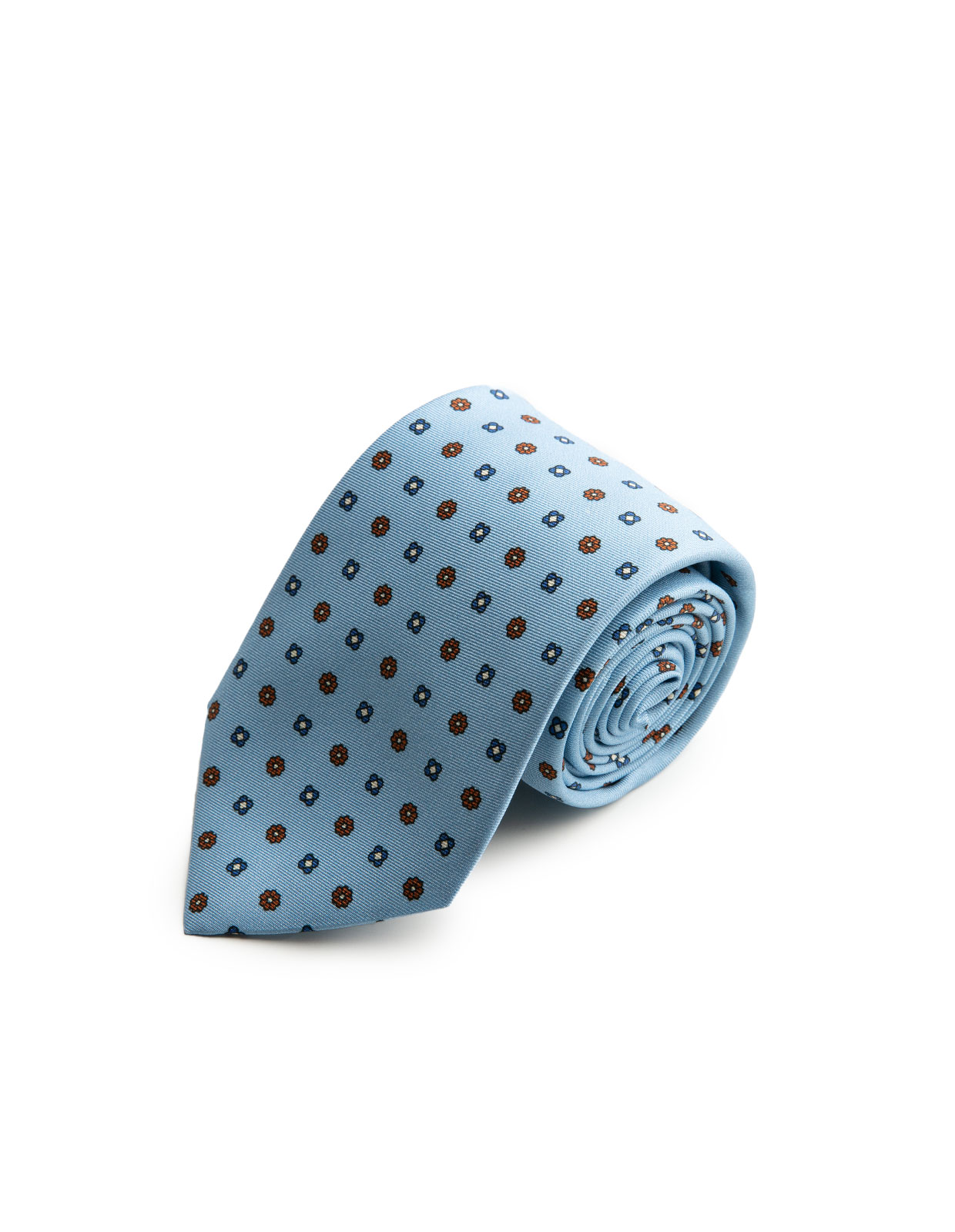 Printed Silk Tie Light Blue w. Flower