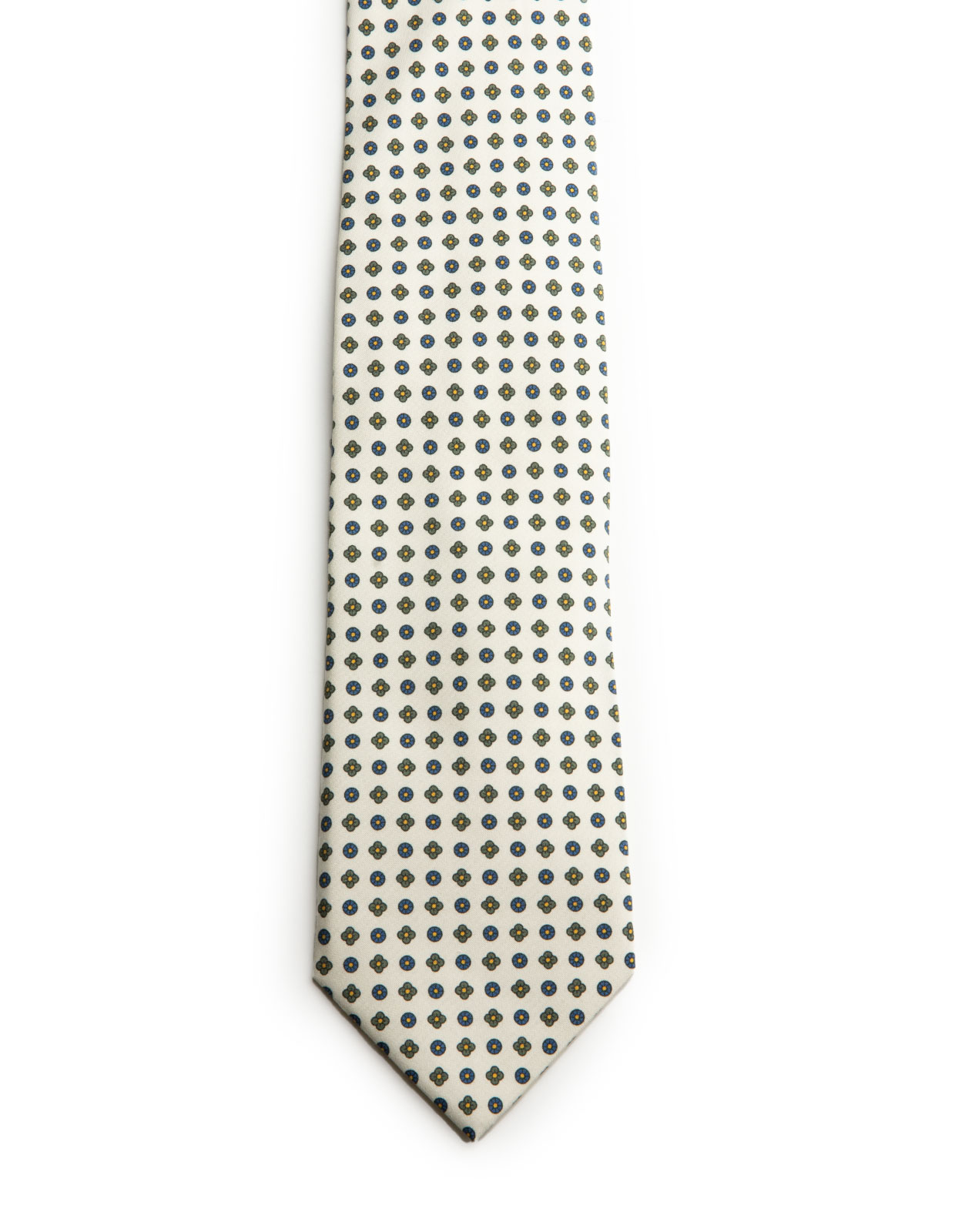 Printed Silk Tie Creme w. Flowers