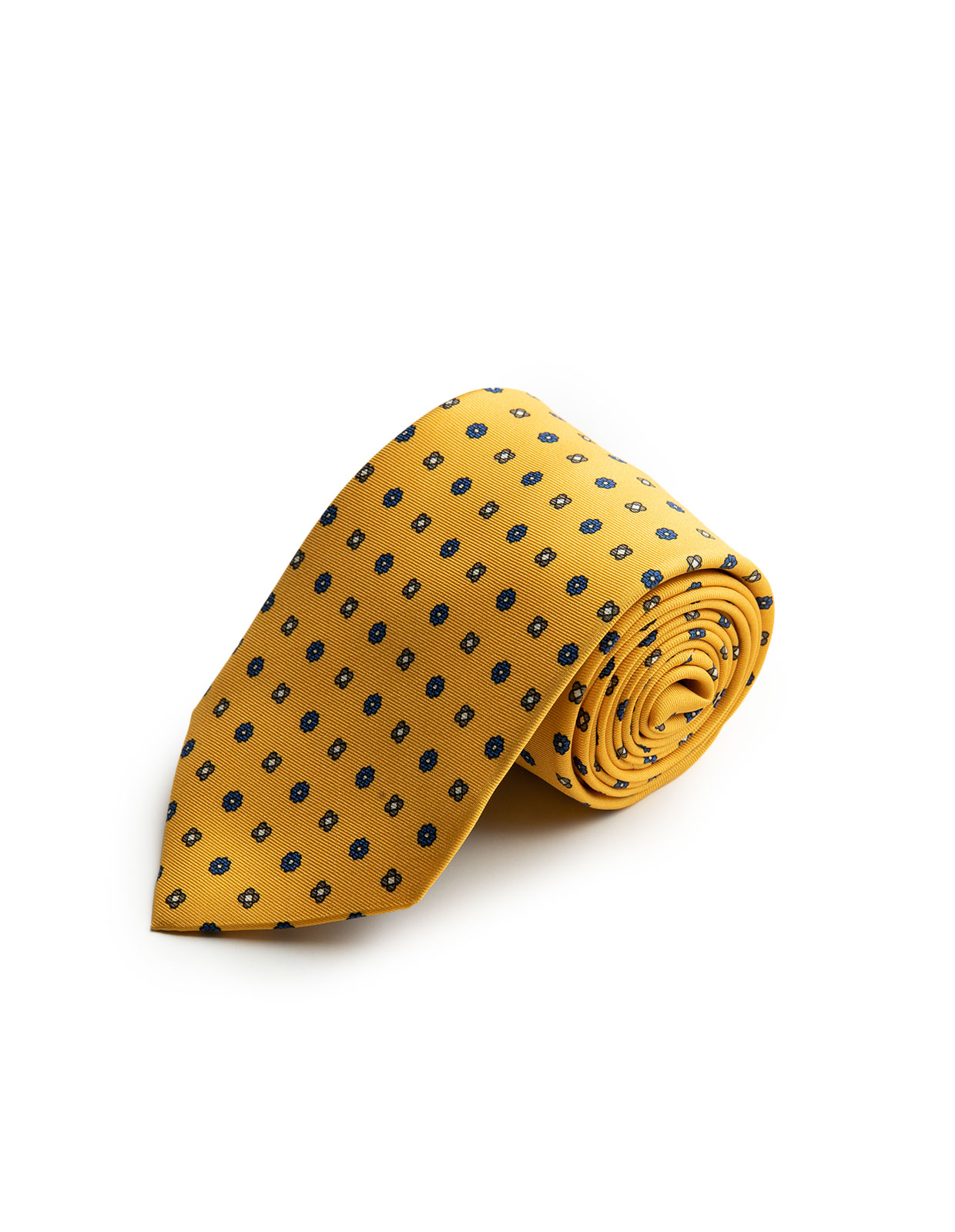 Printed Silk Tie Sun Yellow/Flowers