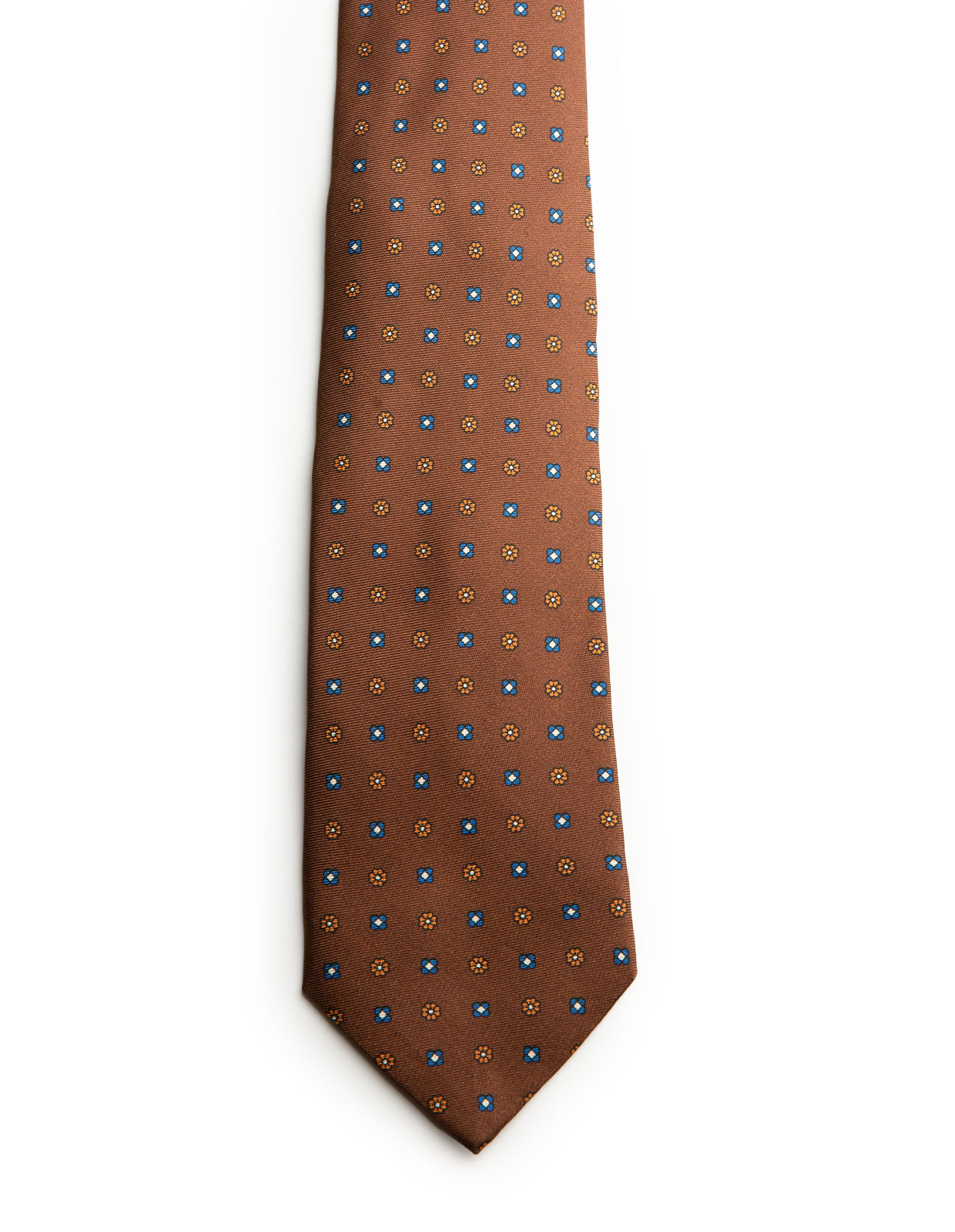Printed Silk Tie Brown w. Flowers
