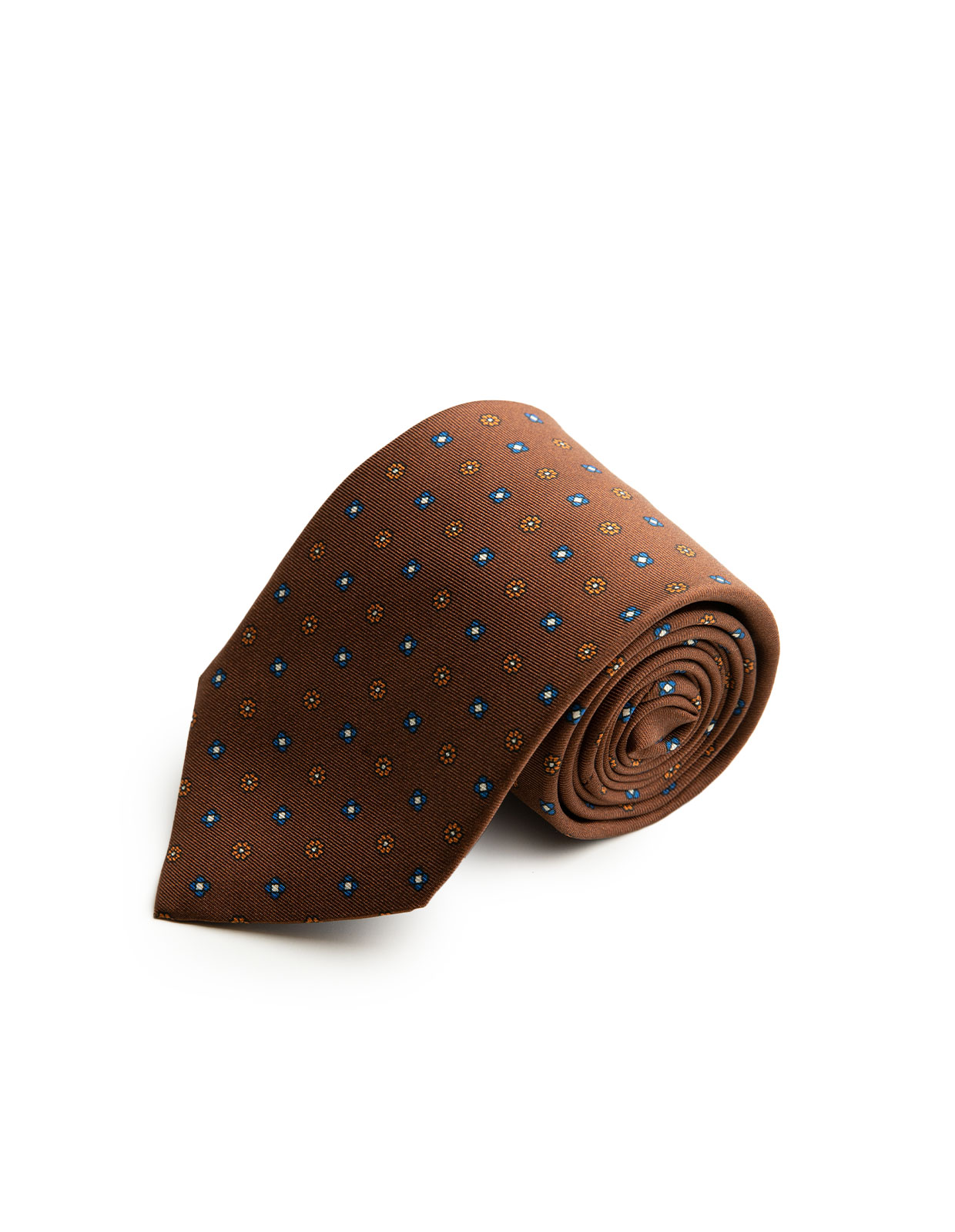 Printed Silk Tie Brown w. Flowers