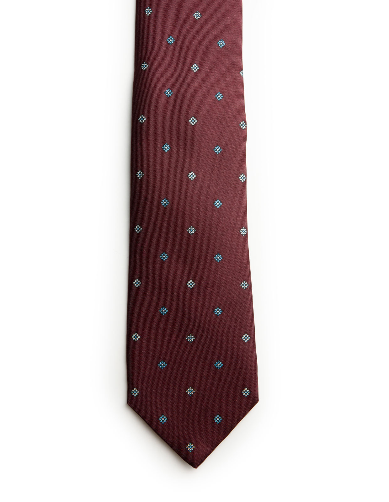 Printed Silk Tie Wine w. Flowers