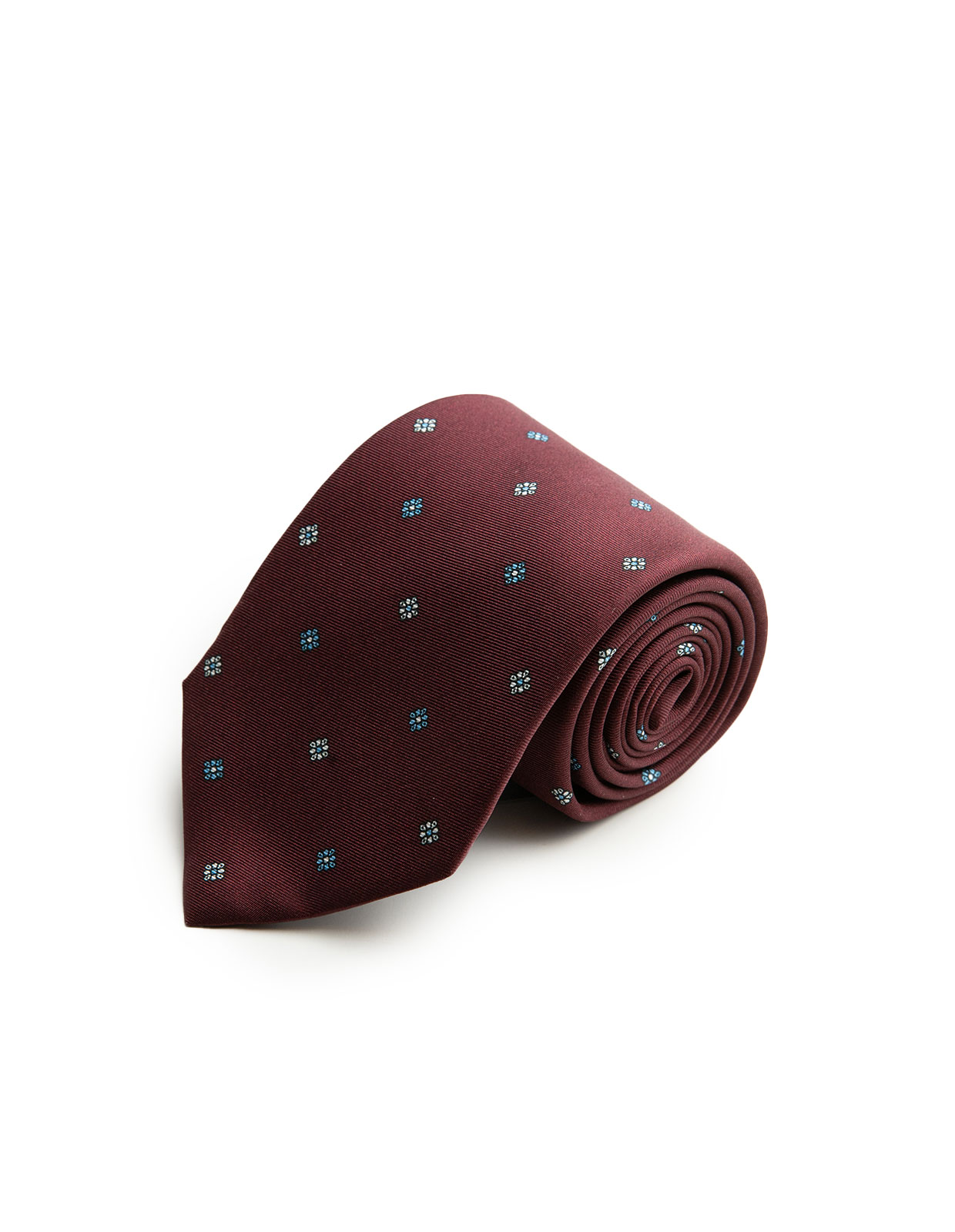 Printed Silk Tie Wine w. Flowers