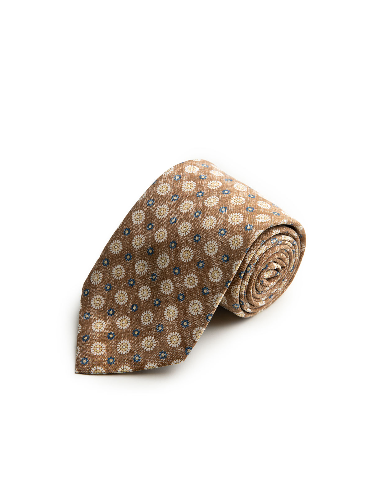 Printed Silk Tie Washed Brown/Daisy