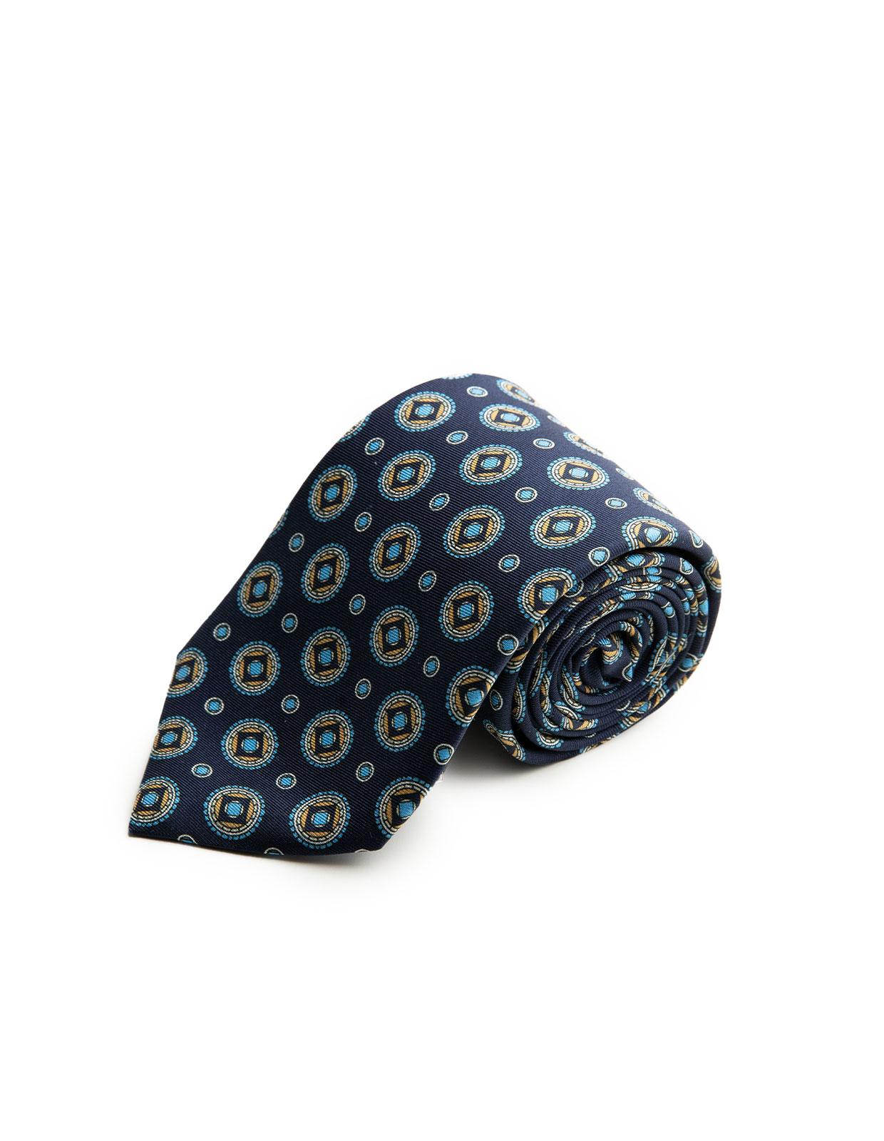 Printed Silk Tie Navy Blue/Blue