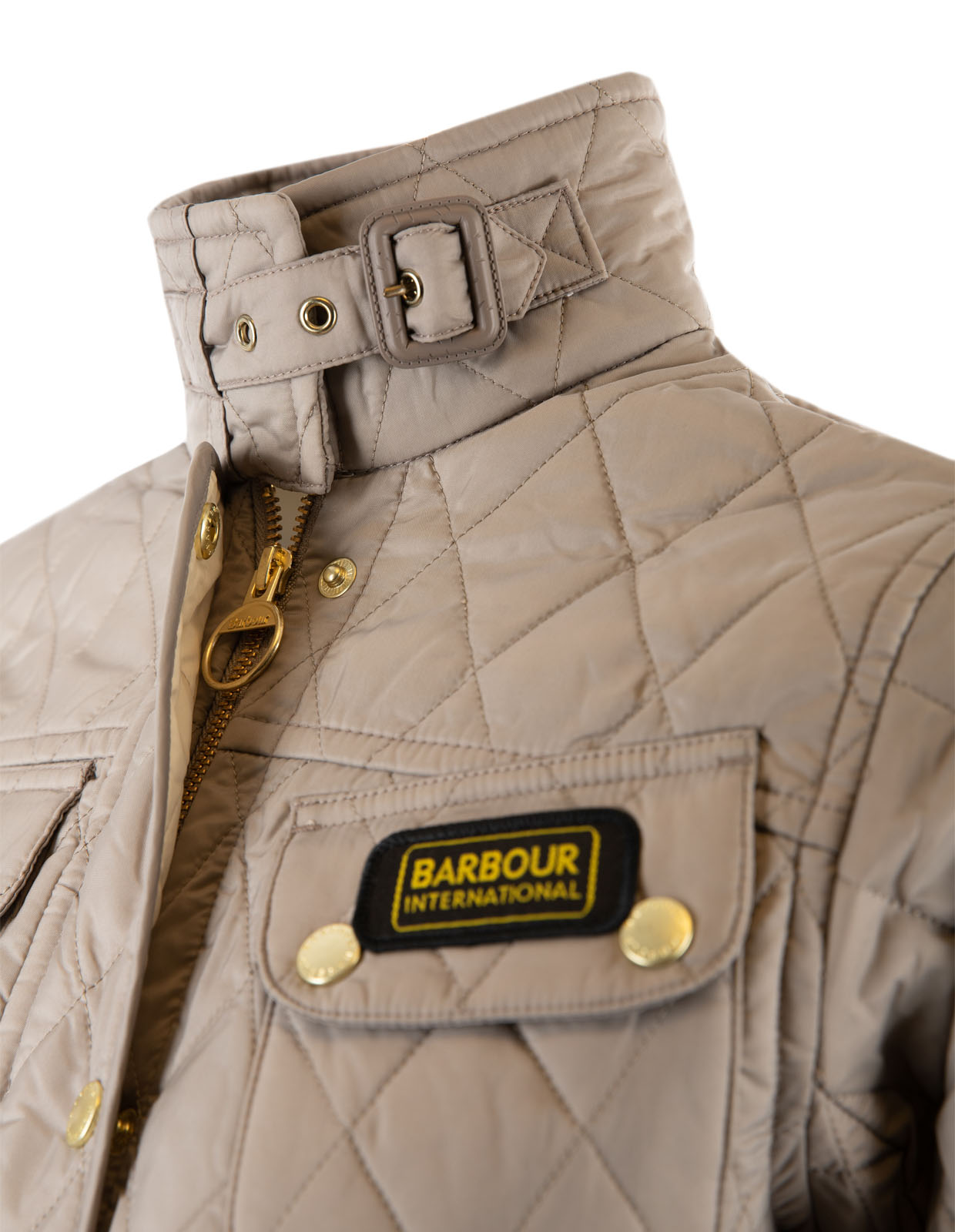 Barbour International Quilted Jacket Taupe/Pearl Stl 10