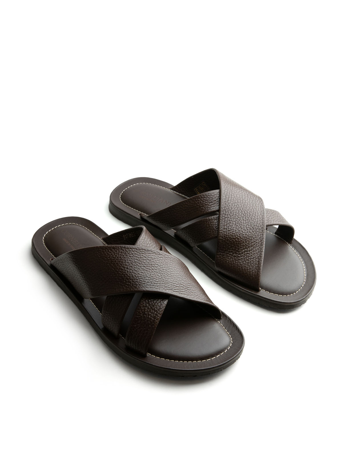 Beach Slipper Grained Leather Dark Brown