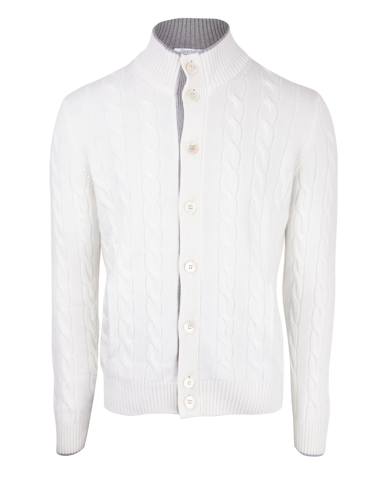 Full Button Cable Cardigan Wool & Cashmere White