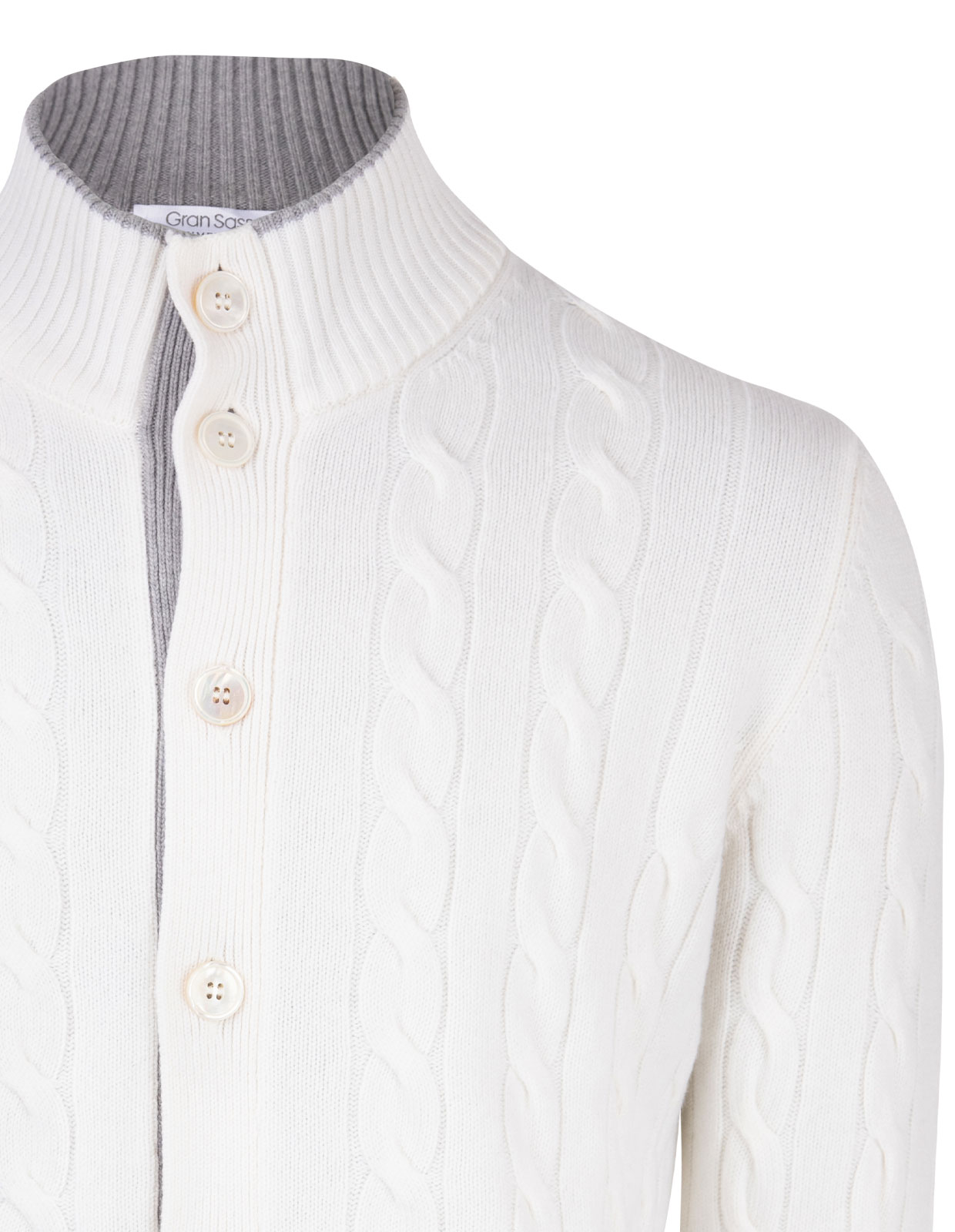 Full Button Cable Cardigan Wool & Cashmere White Stl 54