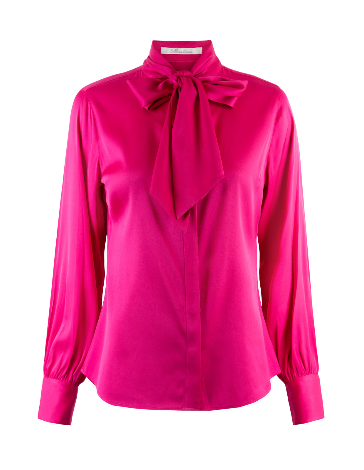 Silk Blouse with Bow Collar Dark Pink