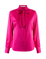 Silk Blouse with Bow Collar Dark Pink