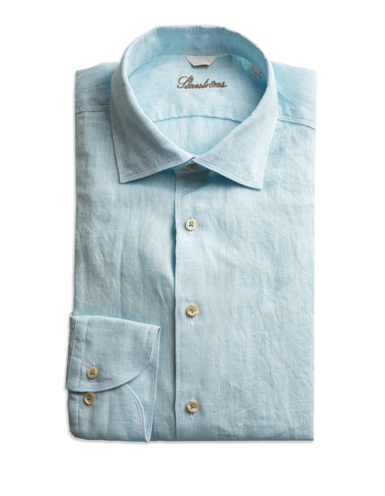 Fitted Body Linen Shirt Light Aqua