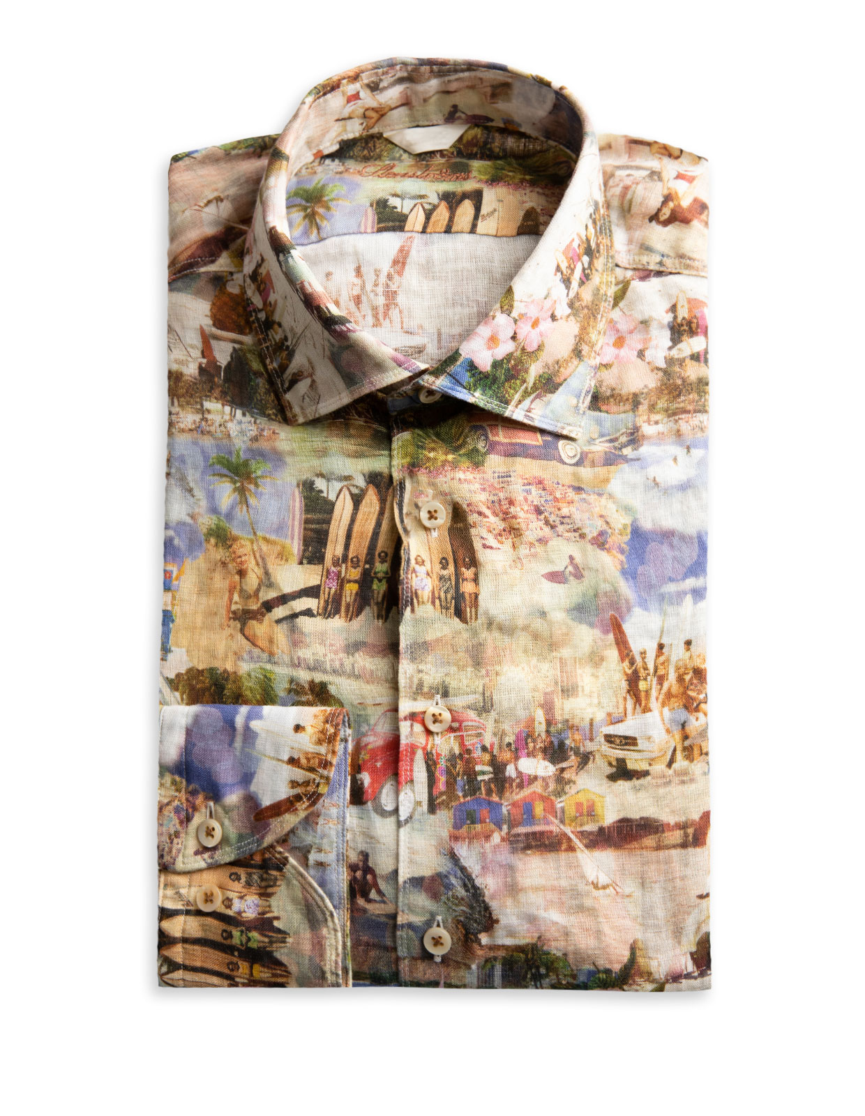 Slimline Printed Linen Shirt Beach Stl M