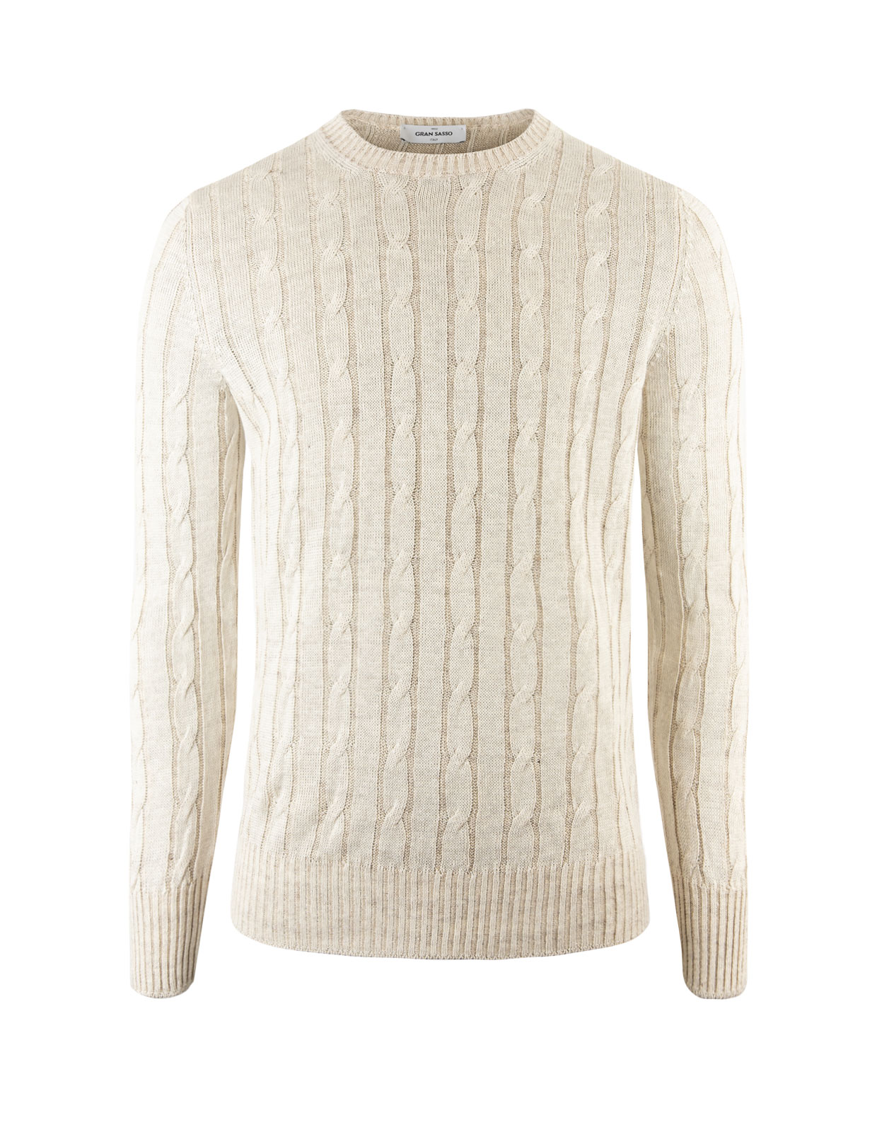 Linen Cable Crew Neck Offwhite