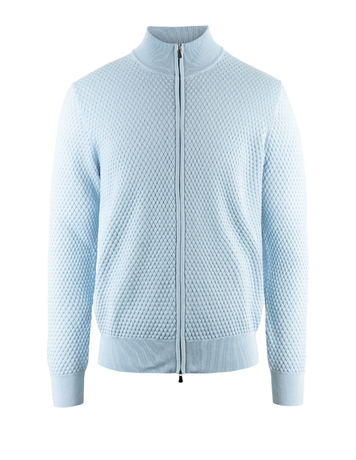 Bubble Knitted Full Zip Cardigan Light Blue