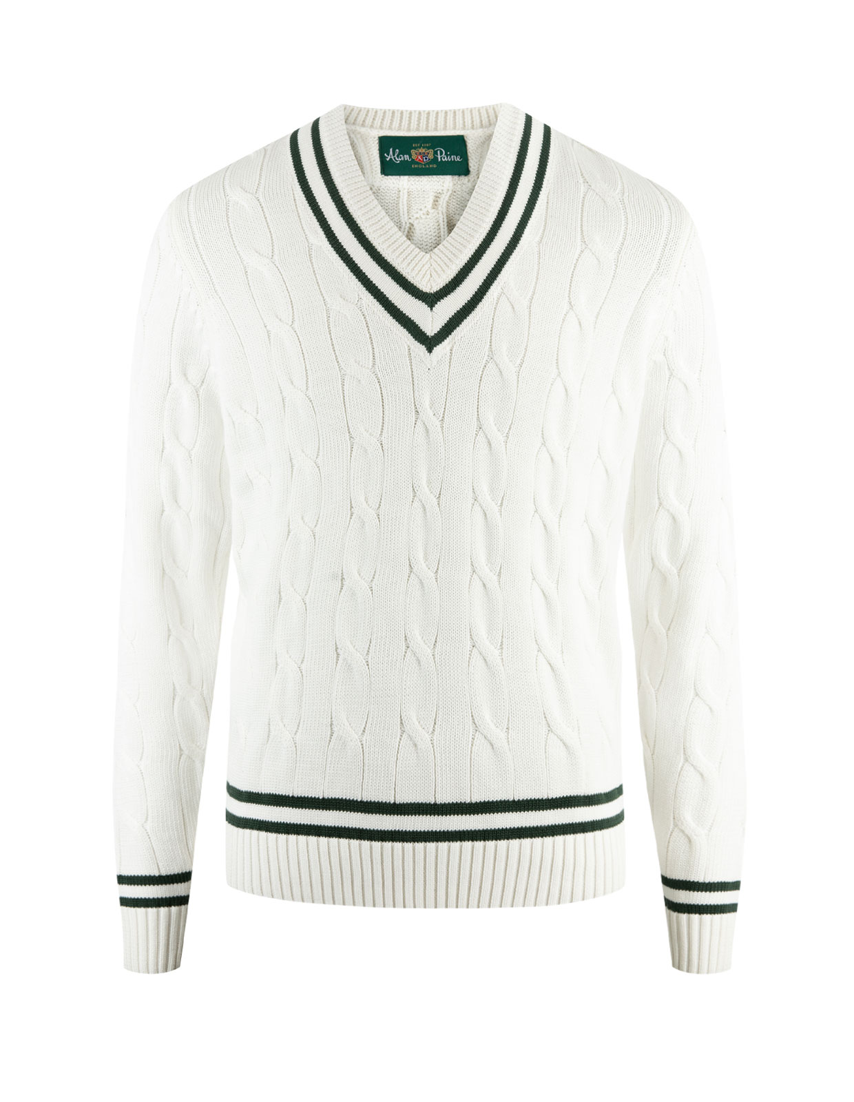 Sandridge Cricket Vee Neck Cotton Ecru/Racing Green