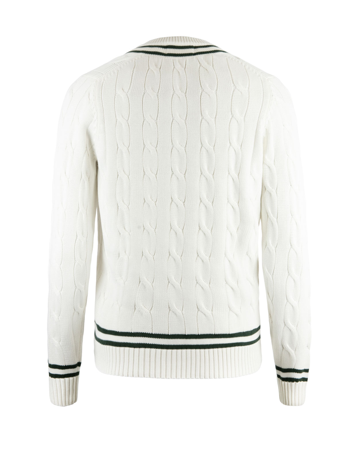 Sandridge Cricket Vee Neck Cotton Ecru/Racing Green