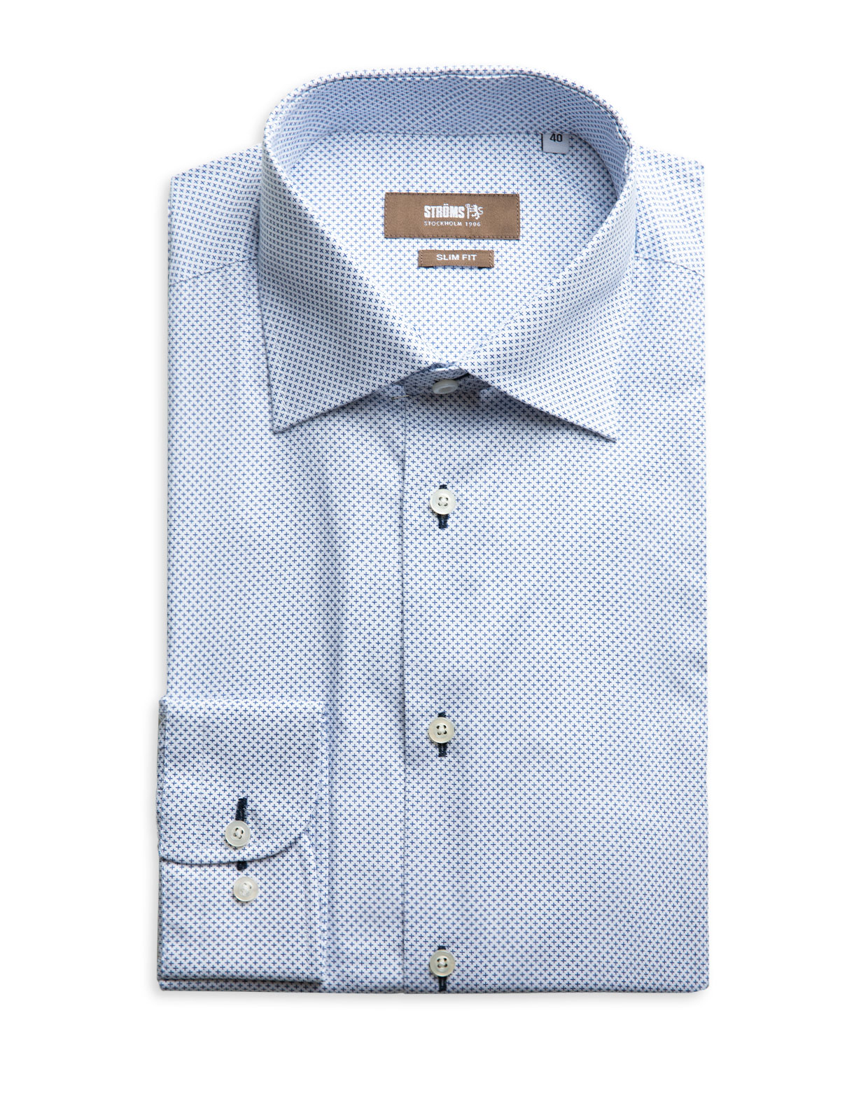 Slim Fit Skjorta Bomull Blå/Vit