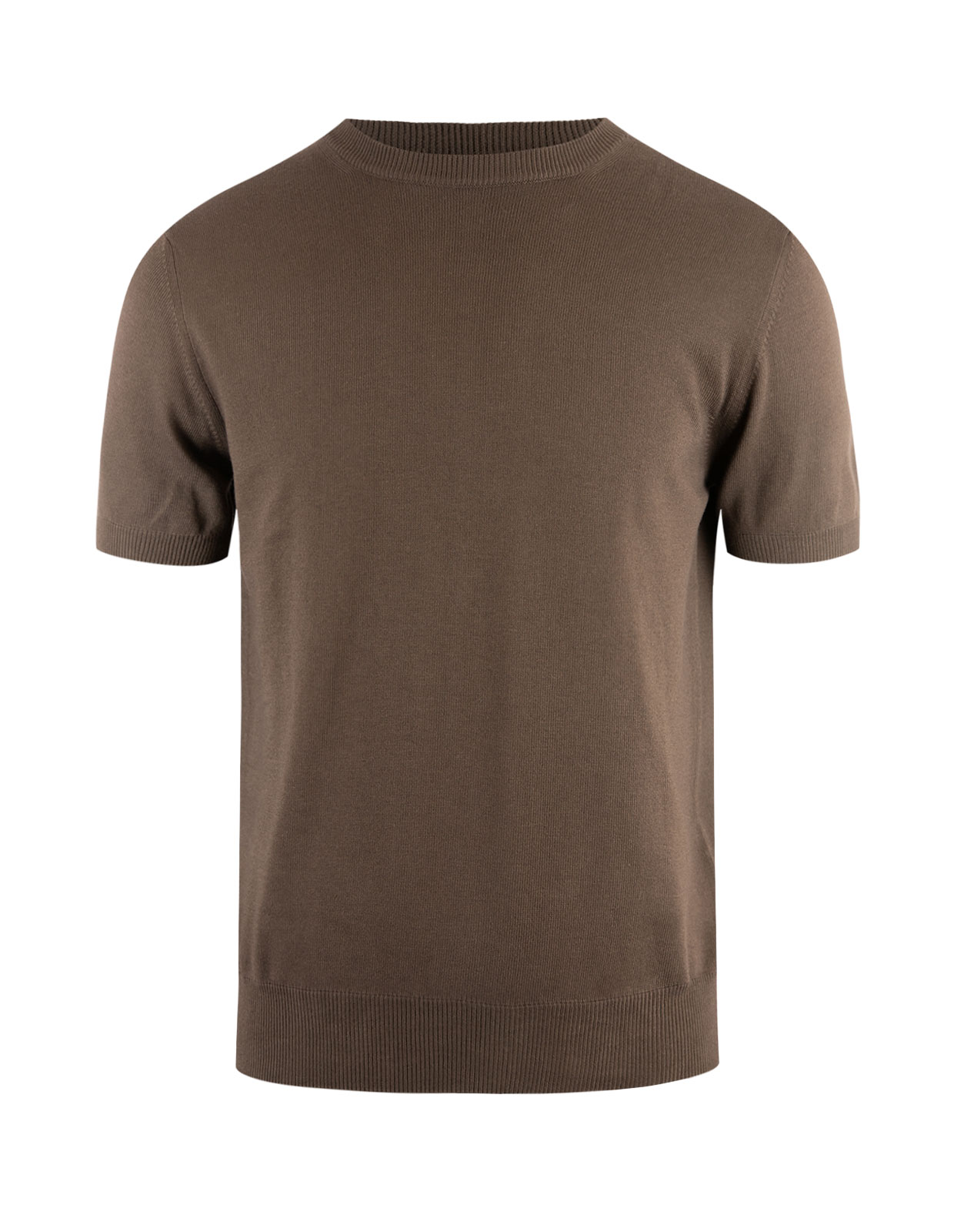 T-shirt Finstickad Bomull Mörkbrun