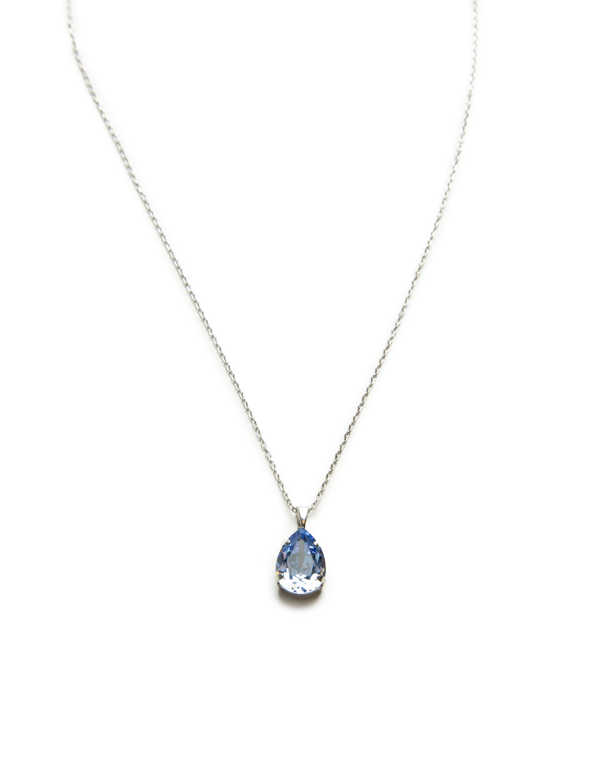 Mini Drop Necklace Rhodium Light Sapphire