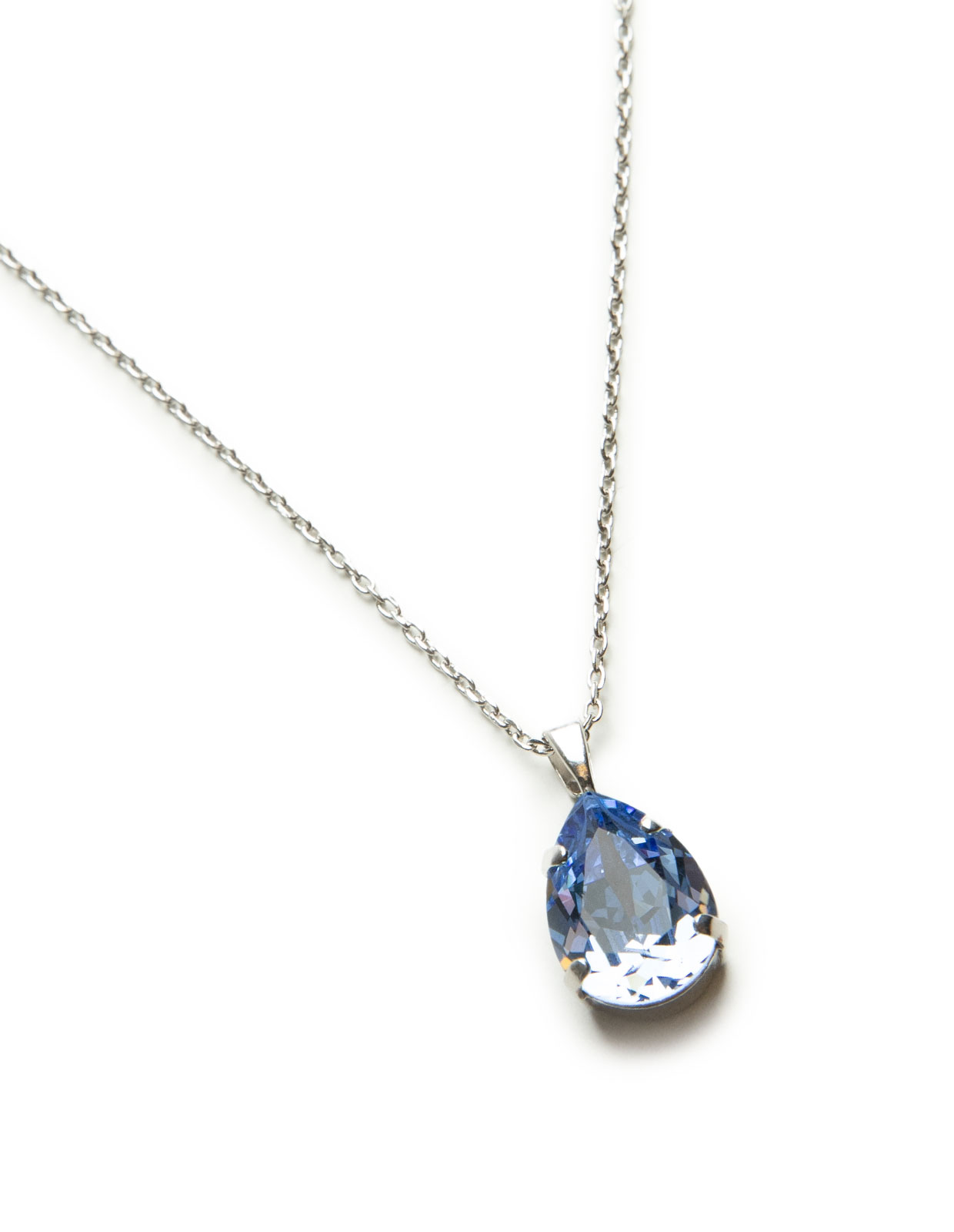 Mini Drop Necklace Rhodium Light Sapphire