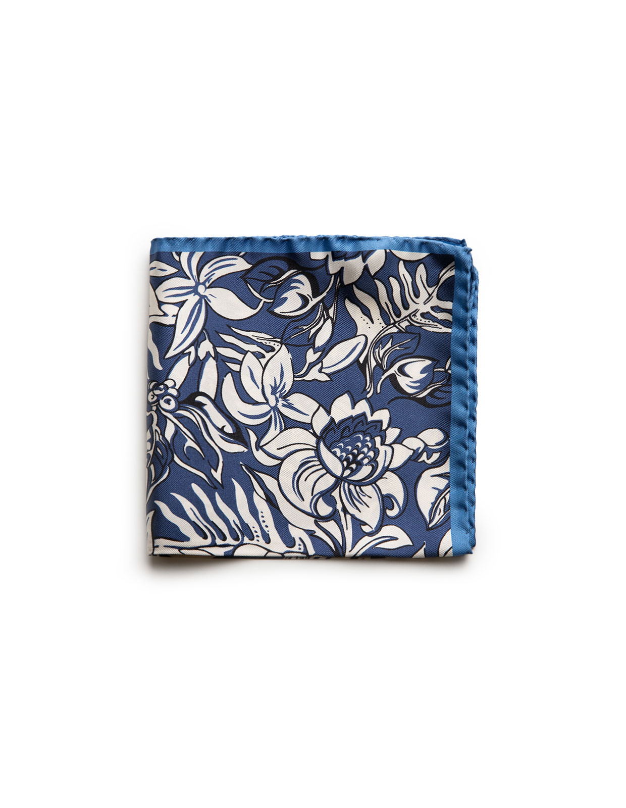 Pocket Square Printed Silk Big Floral/Navyblue