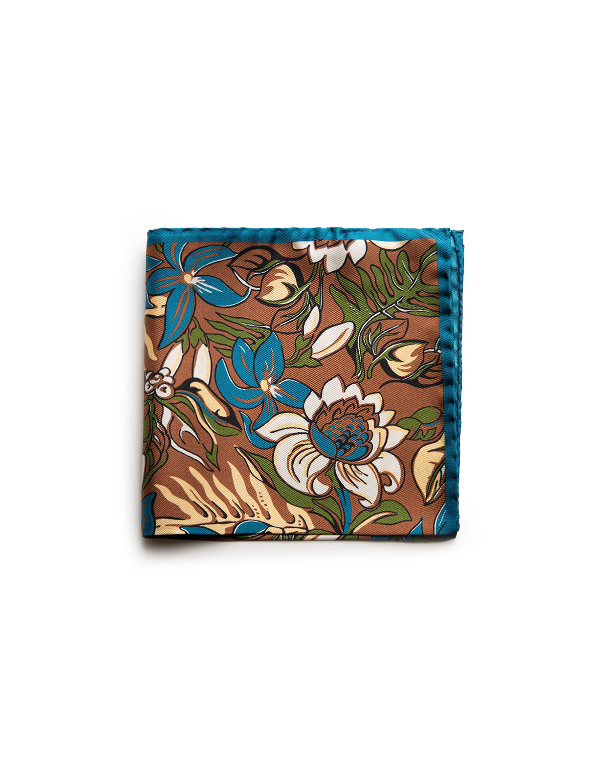 Pocket Square Printed Silk Big Floral/Brown
