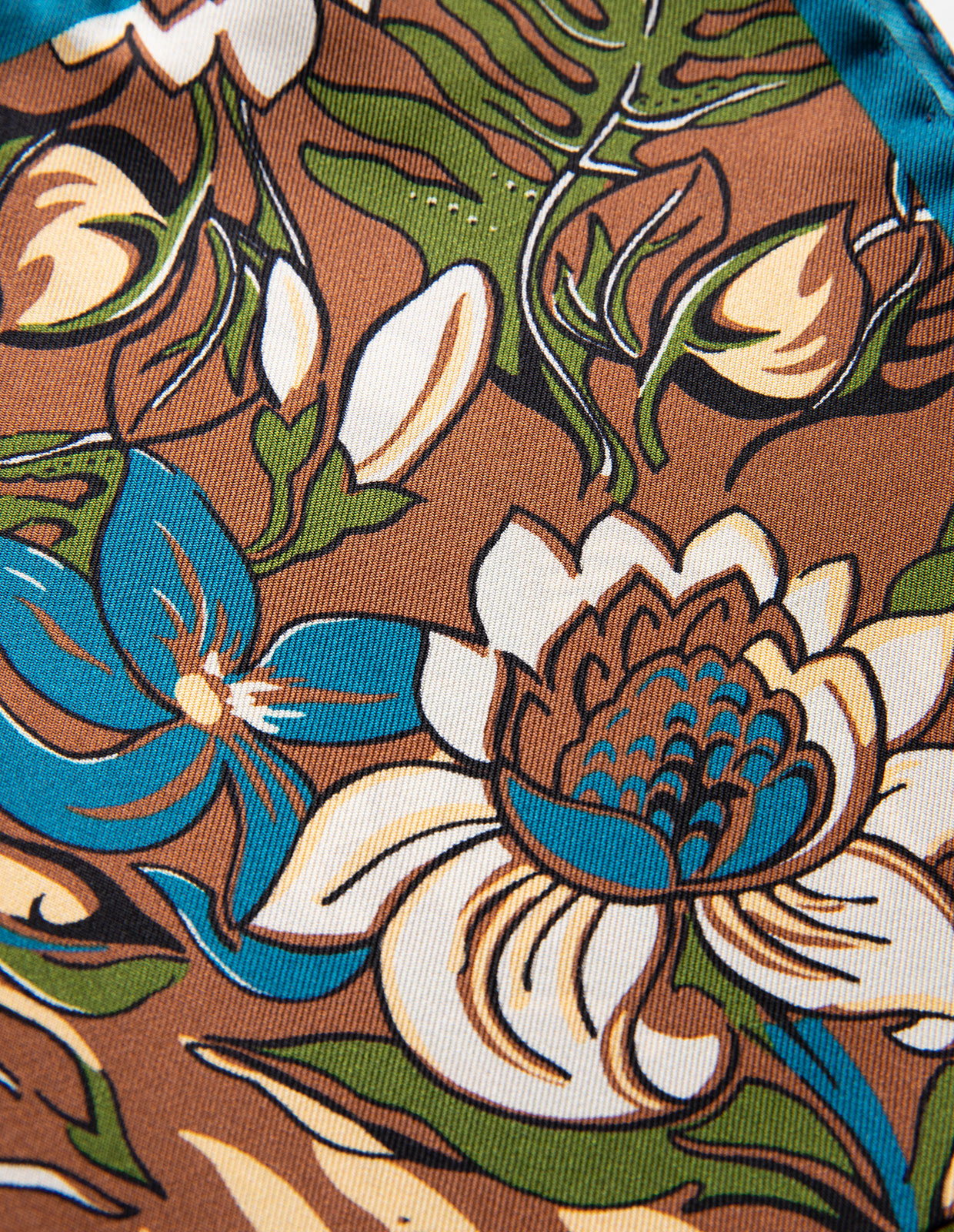 Pocket Square Printed Silk Big Floral/Brown