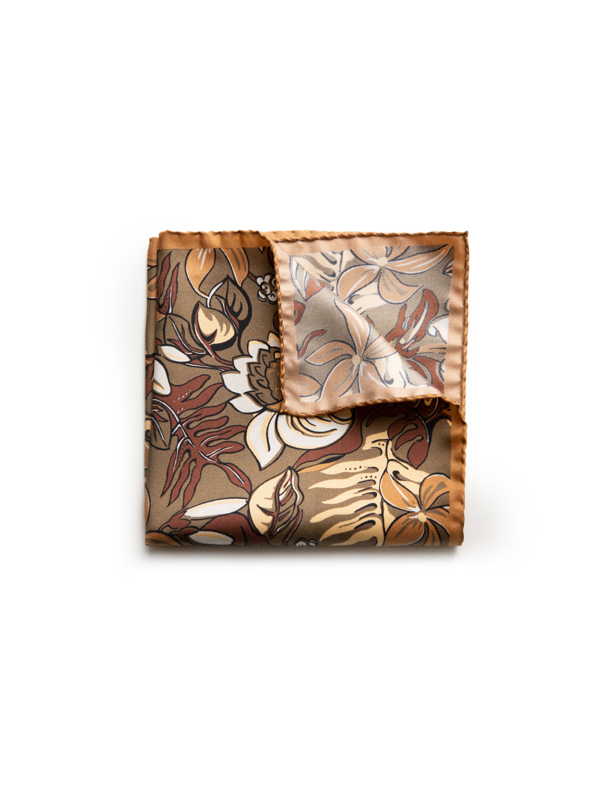 Pocket Square Printed Silk Big Floral/Khaki
