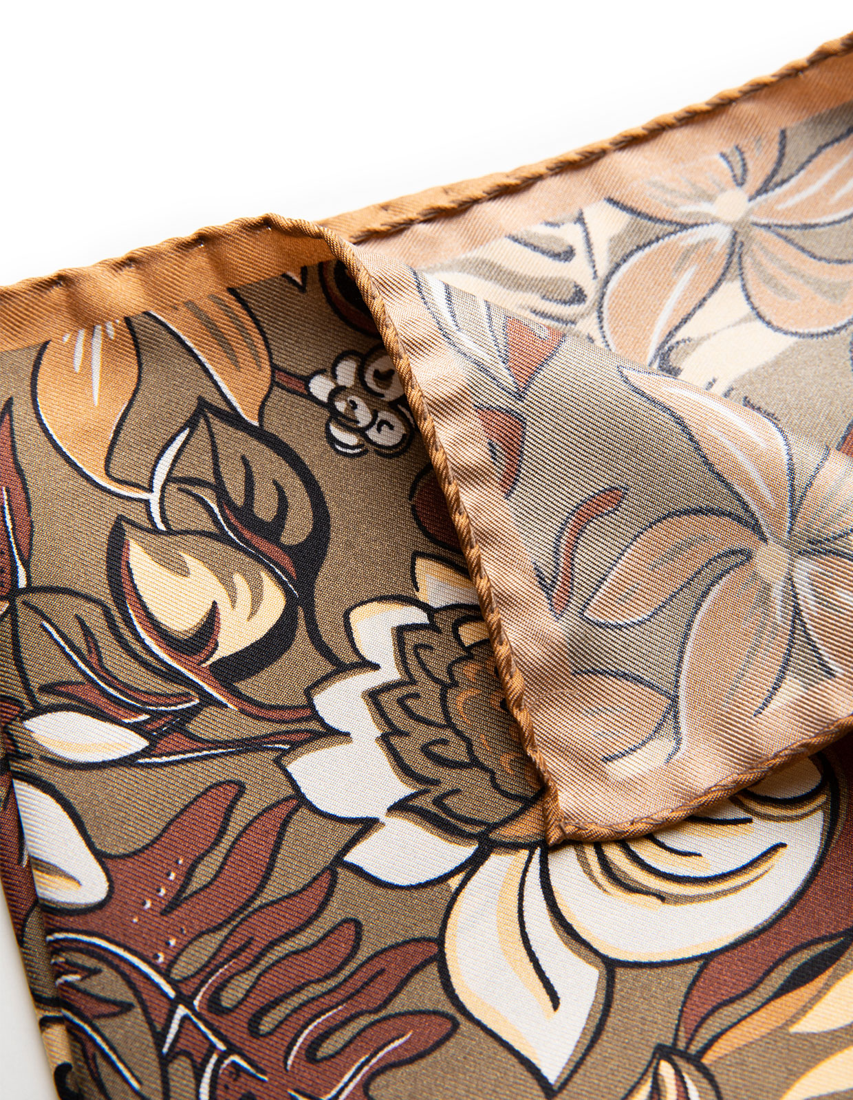 Pocket Square Printed Silk Big Floral/Khaki