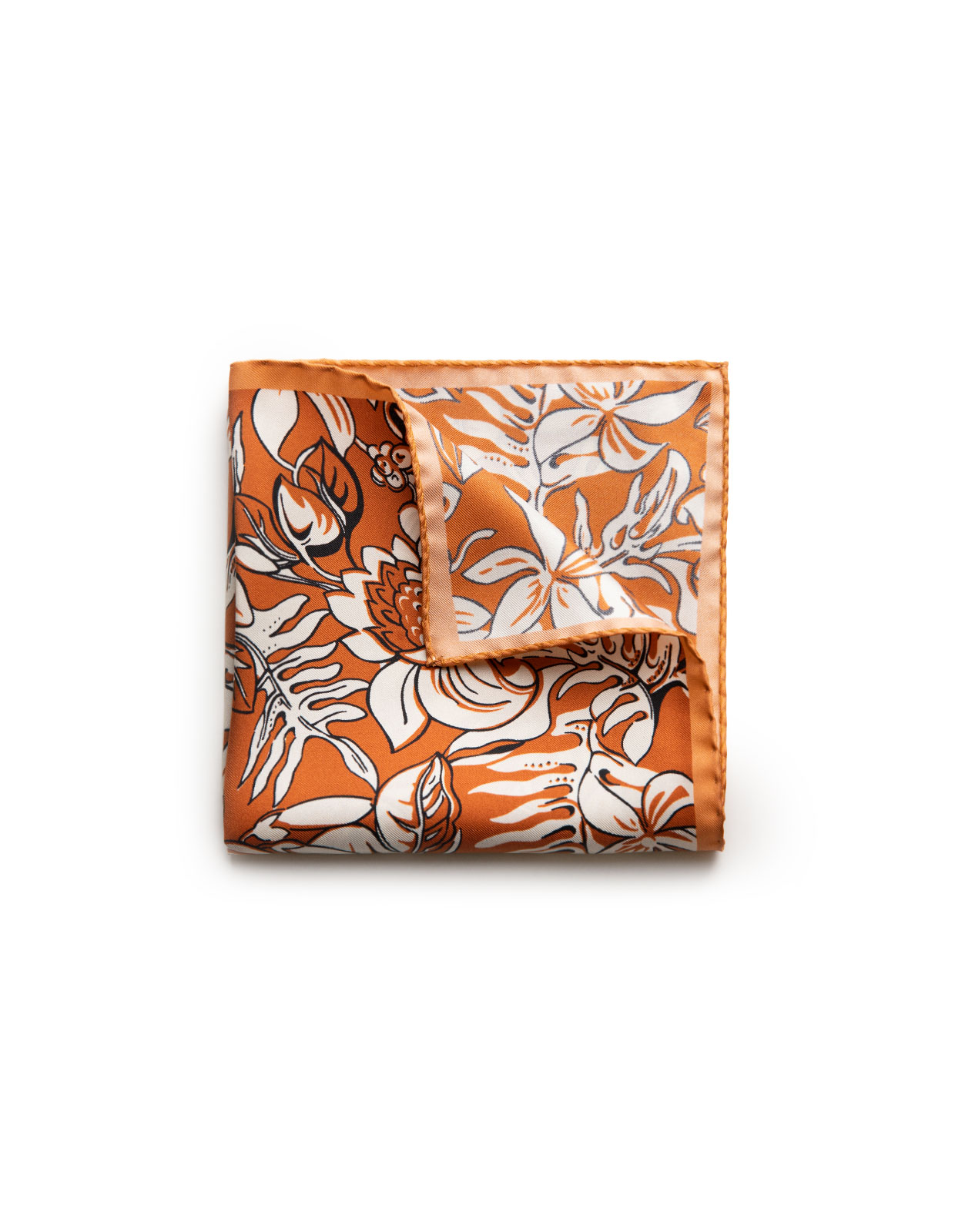 Pocket Square Printed Silk Big Floral/Orange