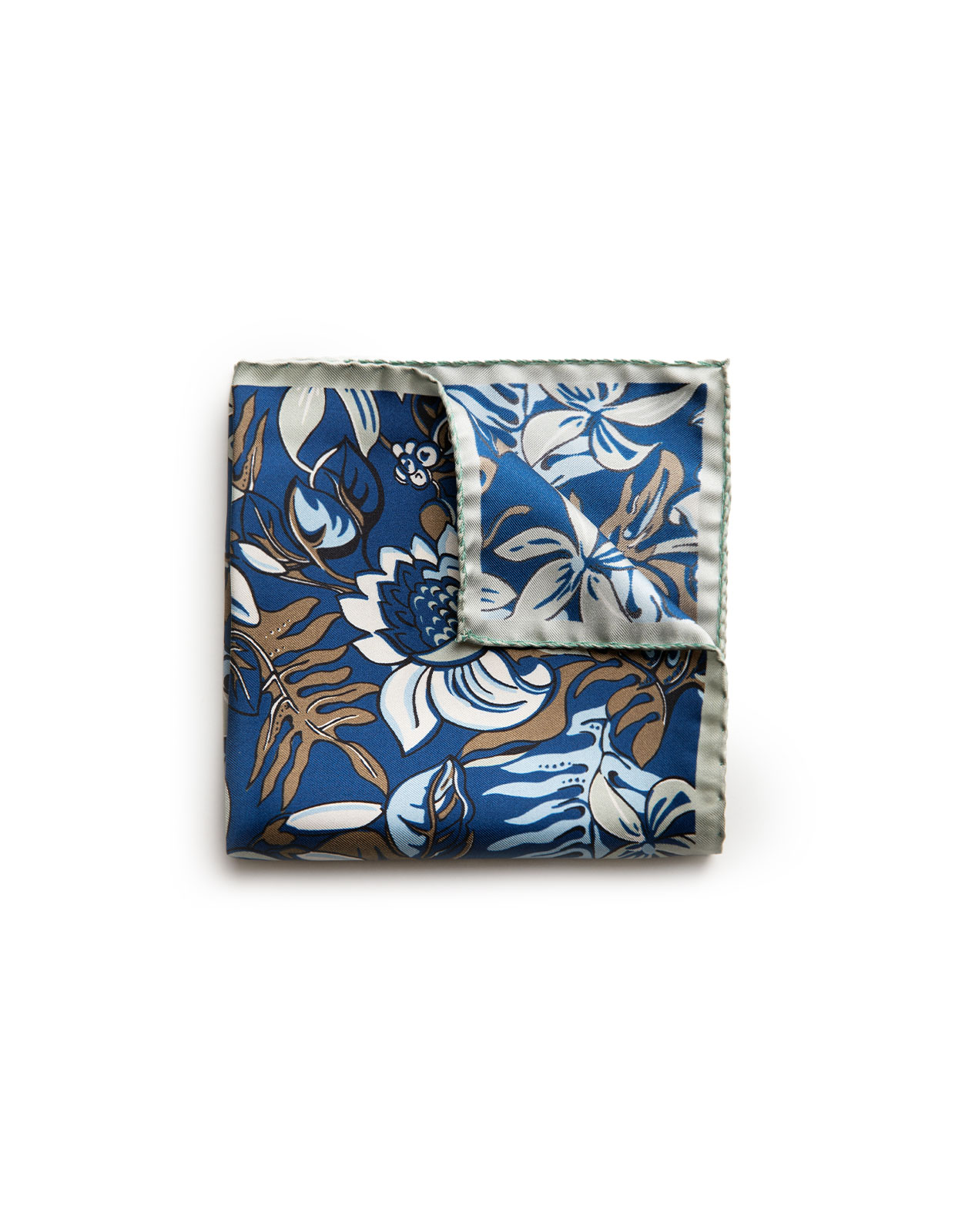 Pocket Square Printed Silk Big Floral/Bluegreen