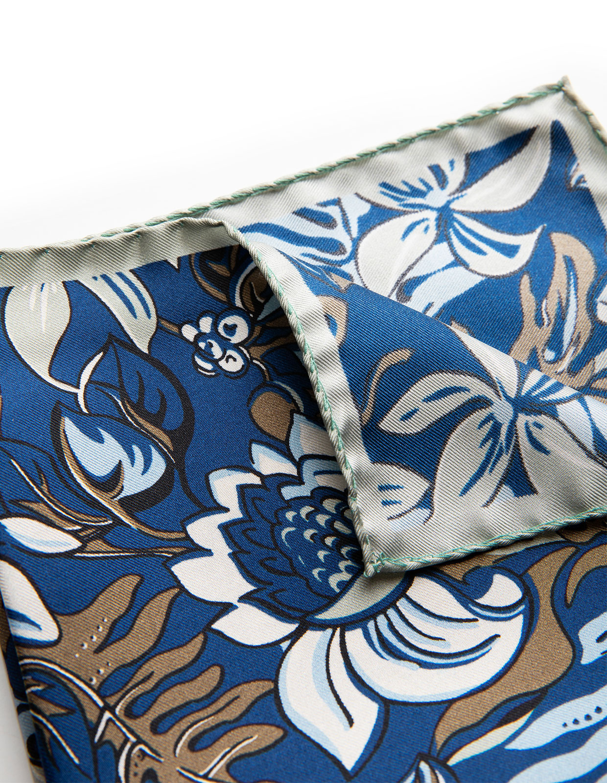 Pocket Square Printed Silk Big Floral/Bluegreen