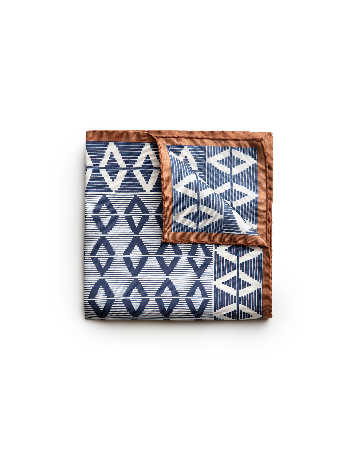 Pocket Square Printed Silk Diamond/Navy/Brown