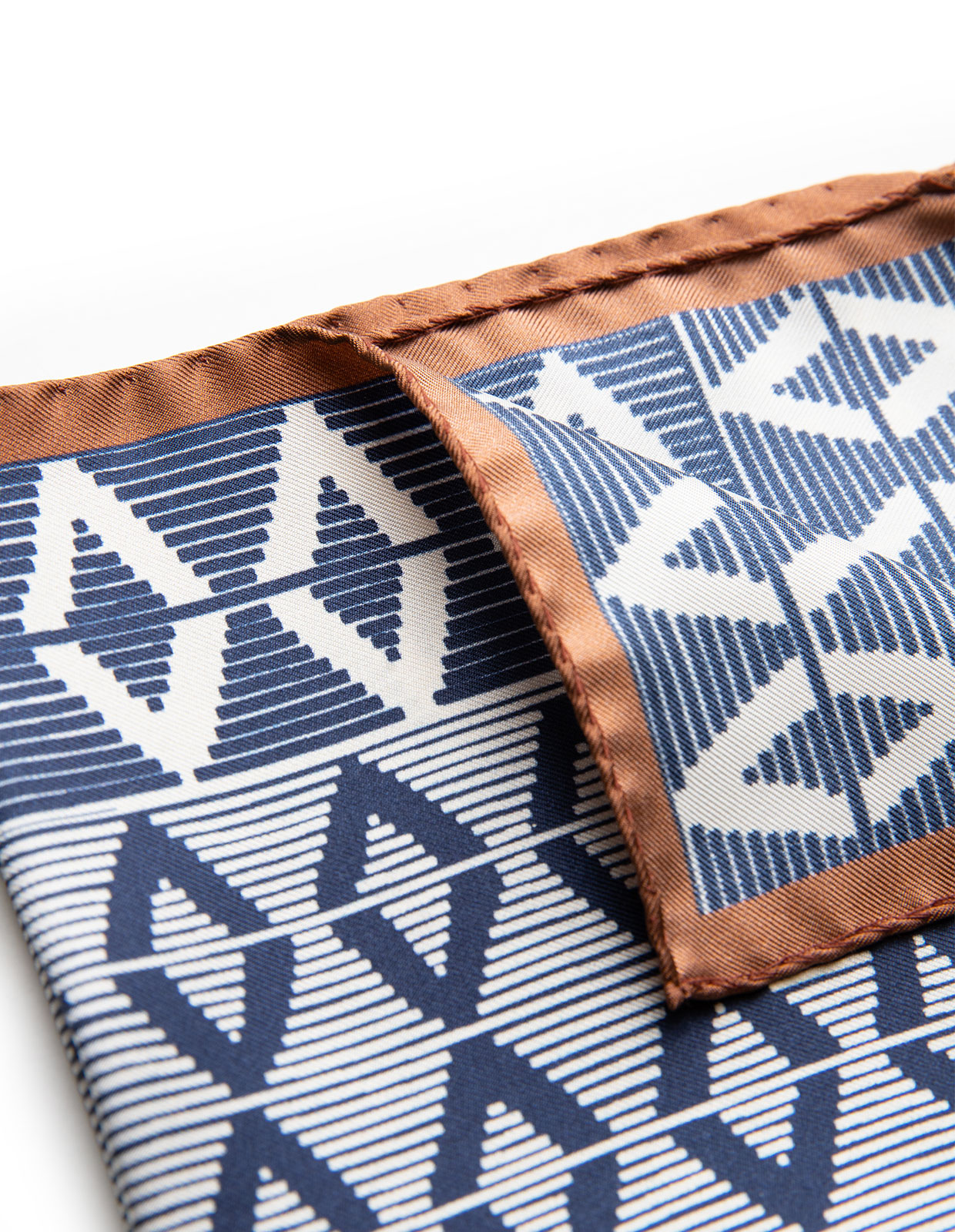 Pocket Square Printed Silk Diamond/Navy/Brown