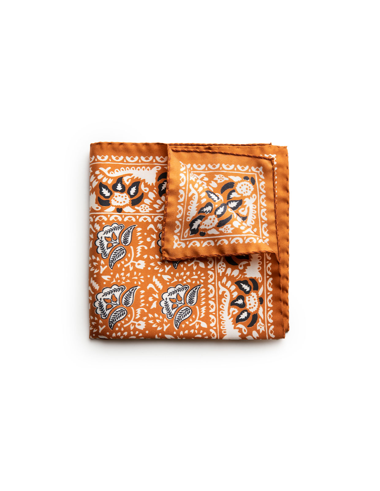 Pocket Square Printed Silk Orange/White