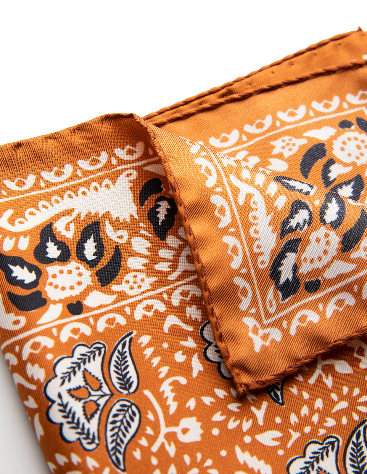 Pocket Square Printed Silk Orange/White