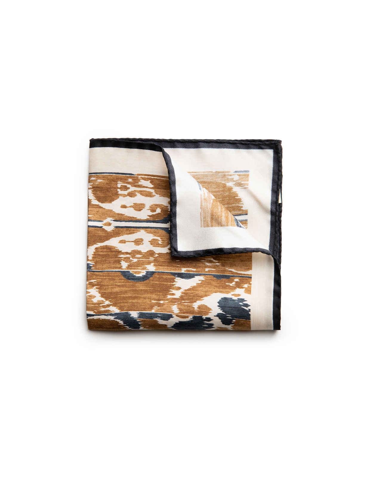 Pocket Square Printed Silk Khaki/Navy Misc.
