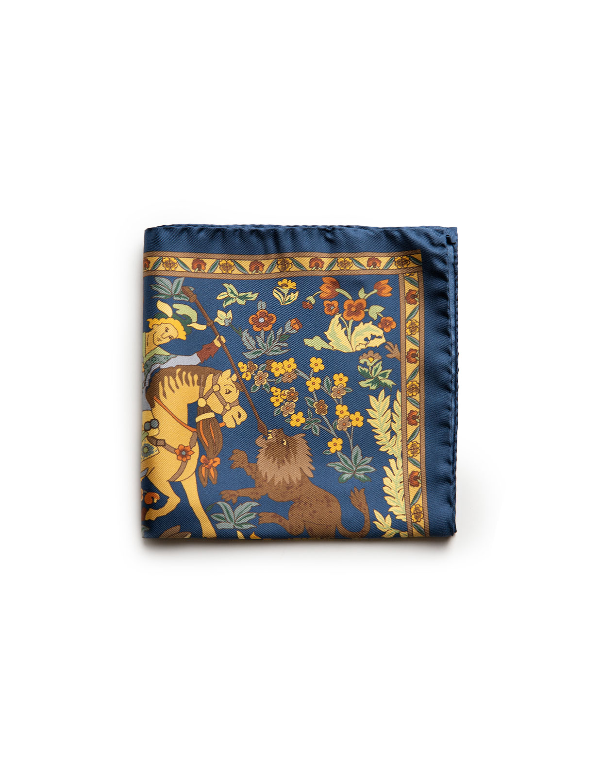 Pocket Square Printed Silk Mughal Print/Blue