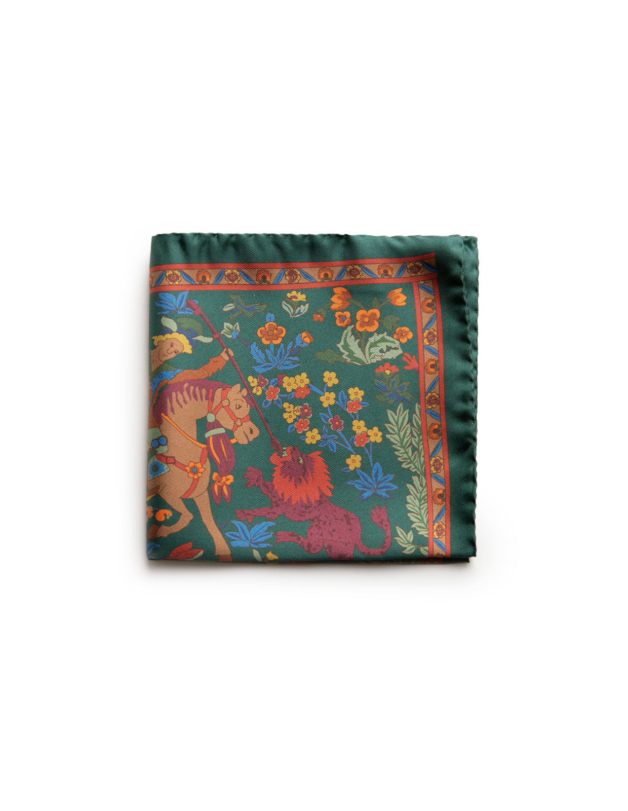 Pocket Square Printed Silk Mughal Print/Green