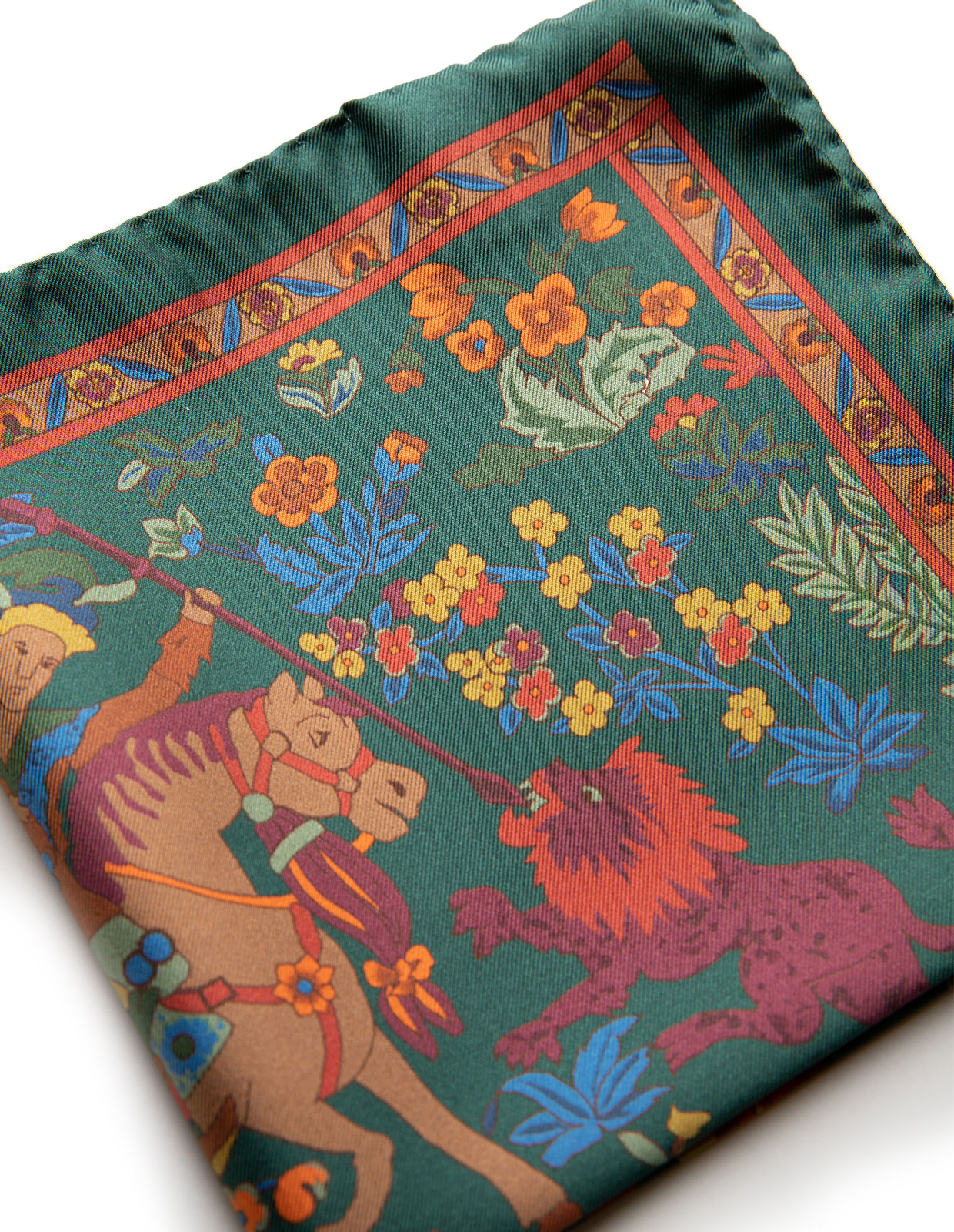 Pocket Square Printed Silk Mughal Print/Green