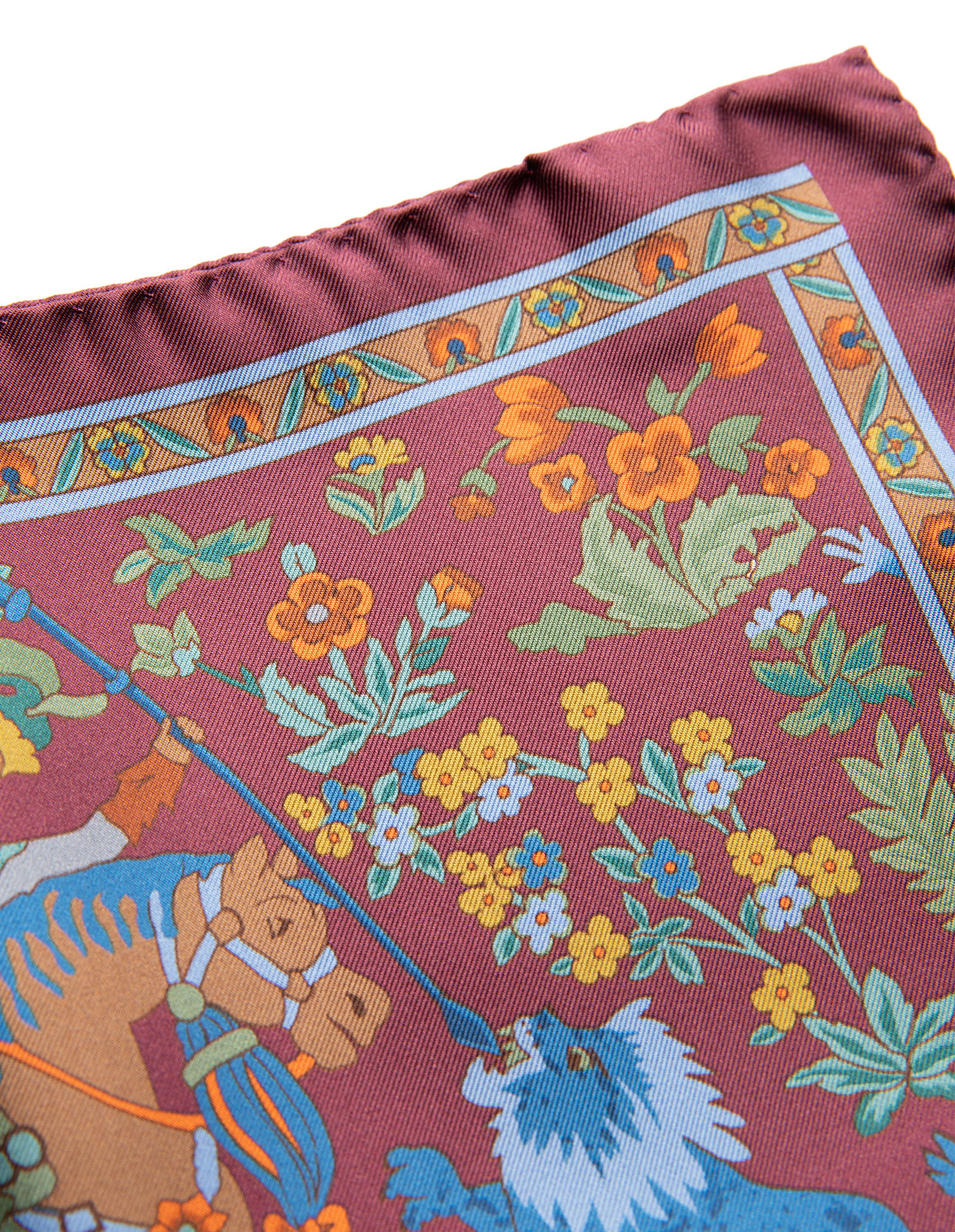 Pocket Square Printed Silk Mughal Print/Wine