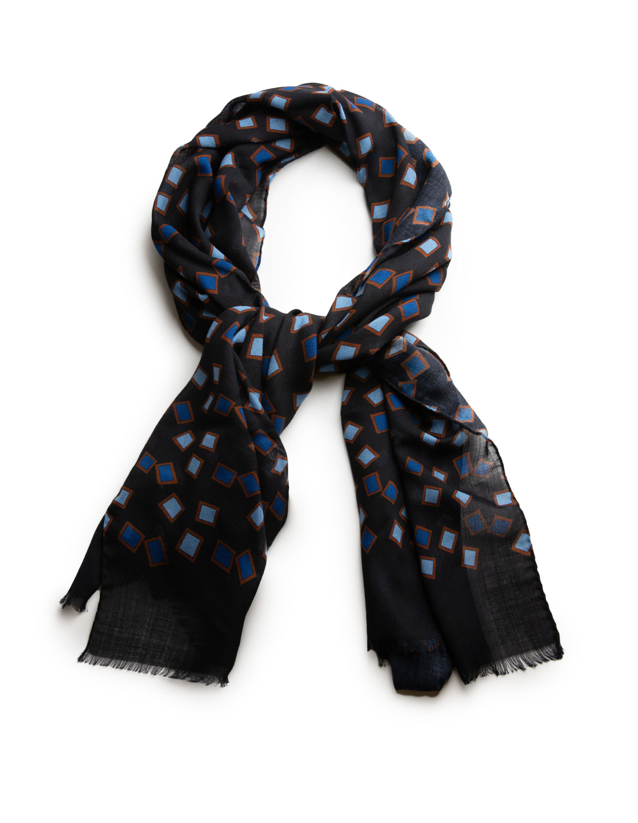 Printed Scarf Wool Cashmere Black/Blue Misc.