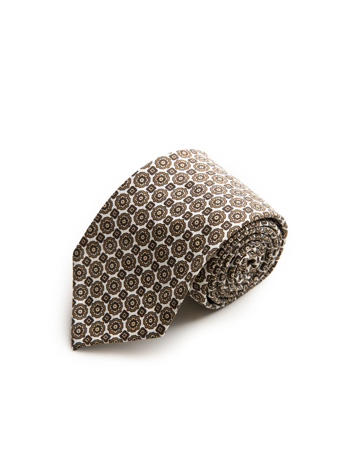 Untipped Tie Linen Silk White/Khaki Tile